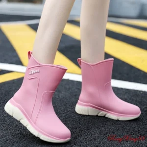 รองเท้าบูทกันฝนแฟชั่นผู้หญิง สีชมพูสดใส
